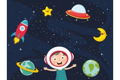 Petit garçon dans l'espace : il a de la place comme doit en avoir l'estomac!