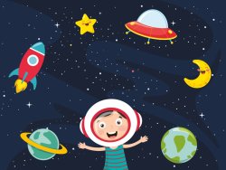Petit garçon dans l'espace : il a de la place comme doit en avoir l'estomac!