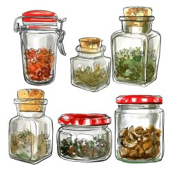 Illustrations de jolis bocaux pour céréales, légumineuses et autres herbes